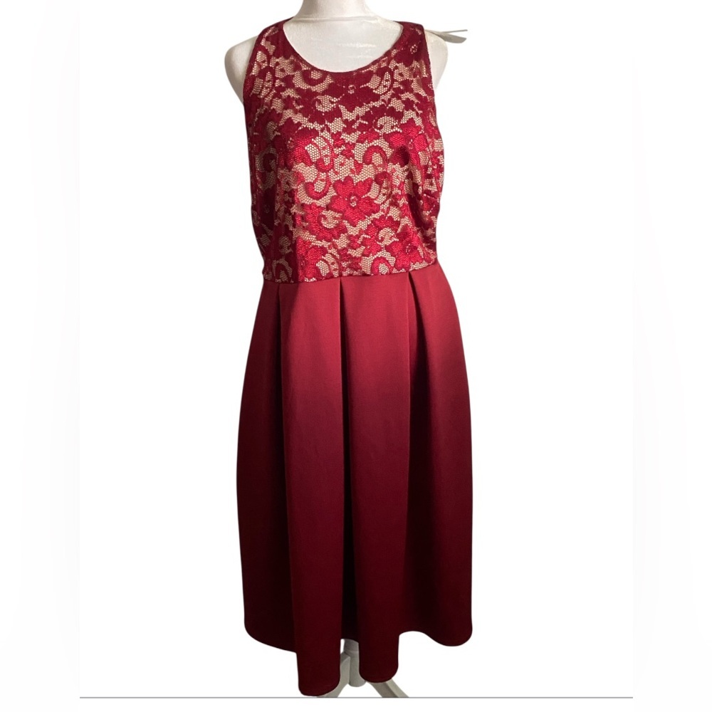 OSOS red lace upper fit flare dress size 14 new with tags